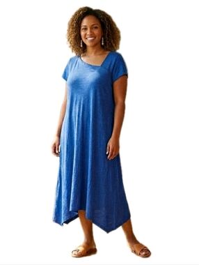 NWOT Eileen Fisher Royal Blue Hemp Organic Cotton Handkerchief Dress XL $198